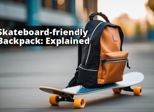 A backpack with straps and attachment points for carrying a skateboard.