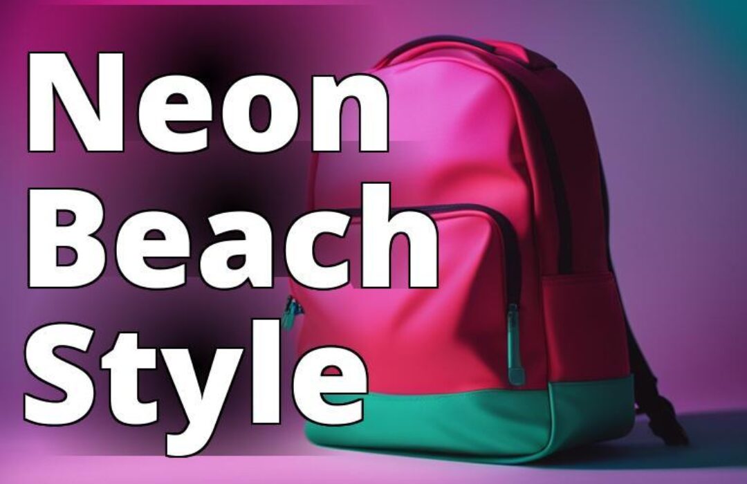 A bright neon colored beach backpack.