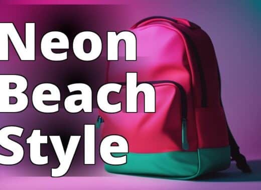 A bright neon colored beach backpack.