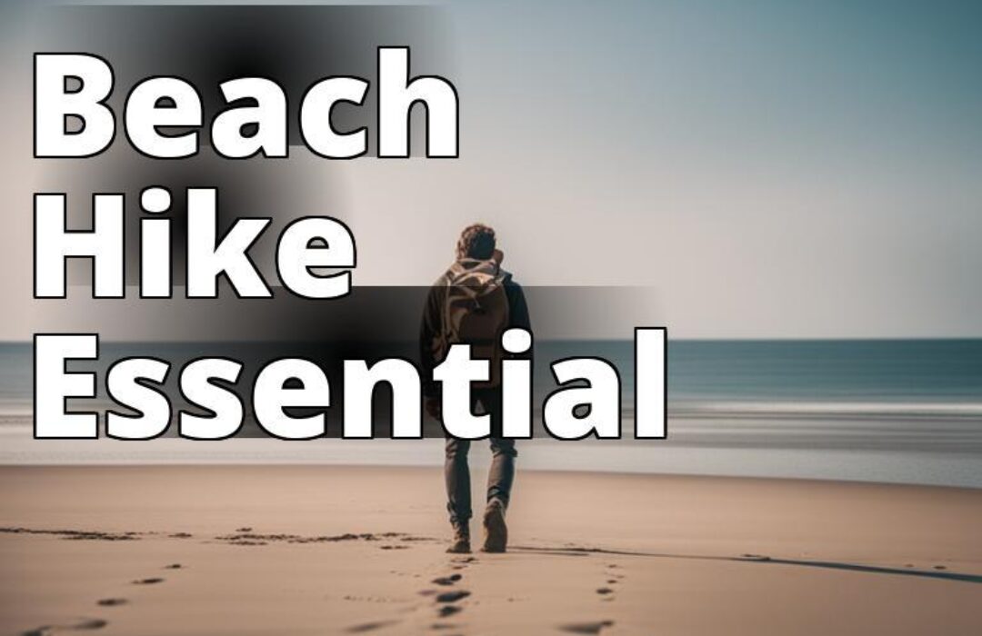 A person wearing a backpack while walking on a sandy beach with a scenic view of the ocean in the ba