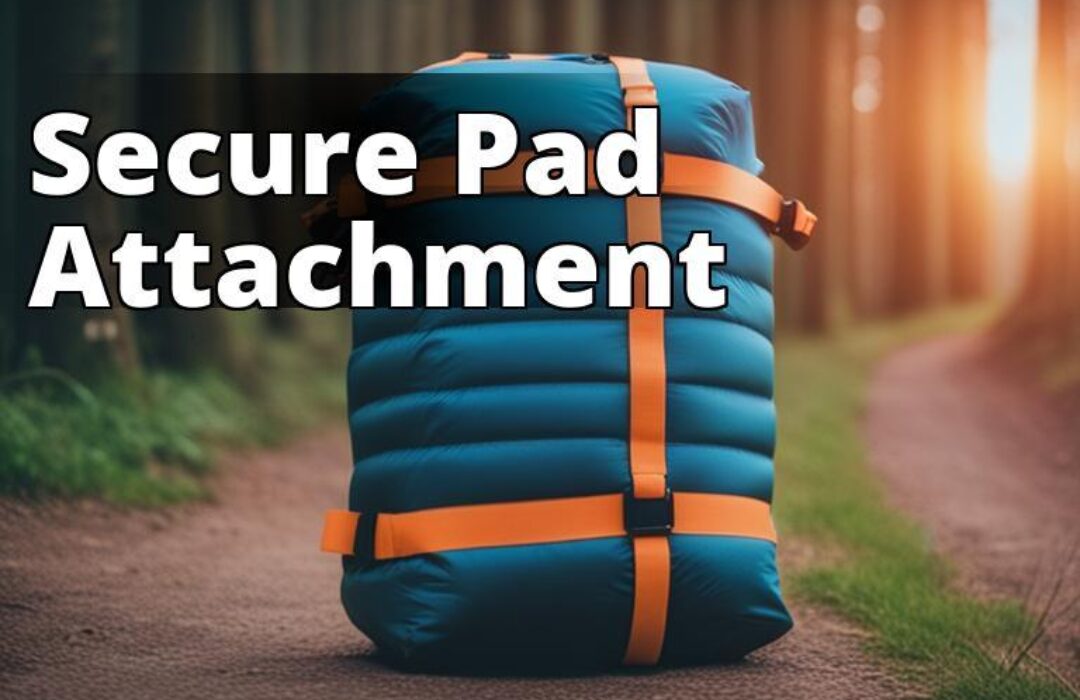 A rolled-up sleeping pad attached to a backpack with straps.