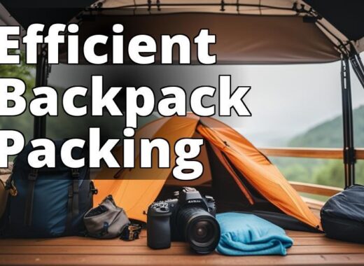 A well-organized external frame backpack with gear such as a tent