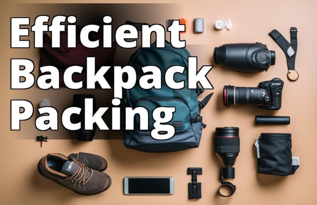An image of a person packing an external frame backpack with various gear items laid out around them