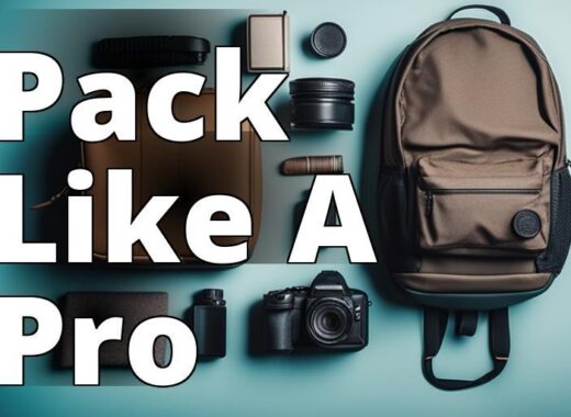 Image of a person standing next to a backpack with all the essential travel items laid out on a tabl