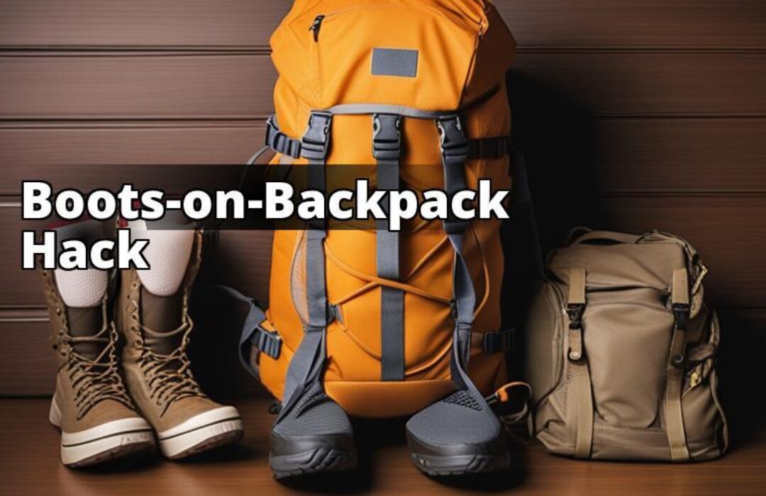 The featured image for this article could be a close-up shot of a backpack with boots securely tied