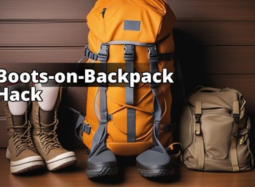 The featured image for this article could be a close-up shot of a backpack with boots securely tied