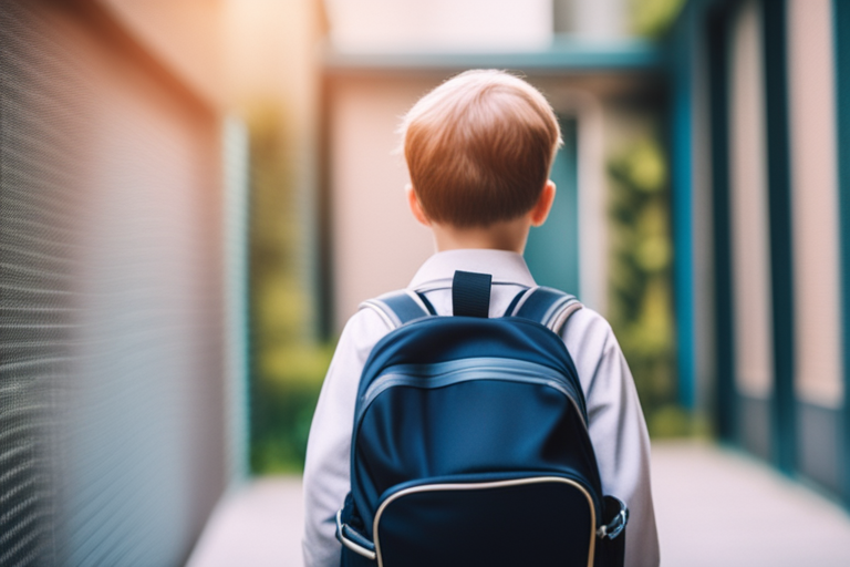 Image of a child with a backpack that is too big or heavy for them